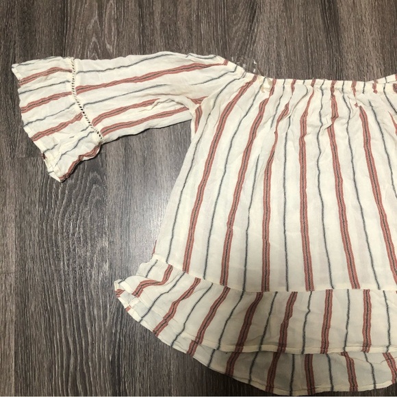 Mossimo Supply Co. Striped Off-The-Shoulder Blouse | Peasant Top, Bell Sleeves M - Picture 2 of 5